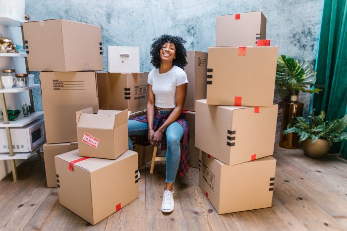 lady and boxes